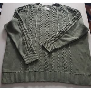 L.L. Bean Womens Cotton Green Cableknit Sweater Size 3X Cabincore Cottagecore